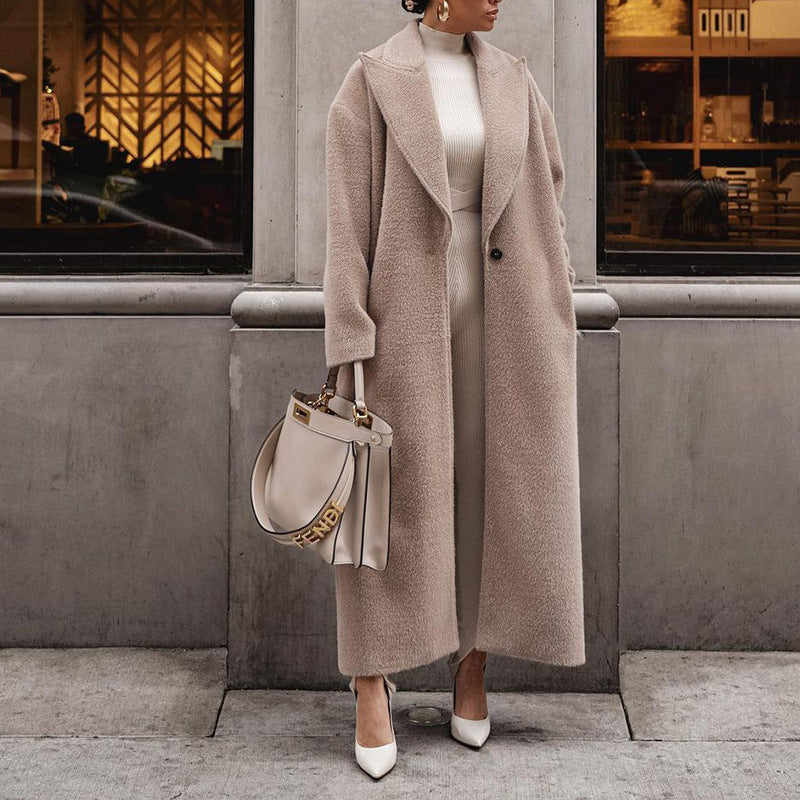 Cross-border Popular, , autumn and winter Popular trade fashionable direct sales warm jacket long sleeve lapel women's plush top women's coat