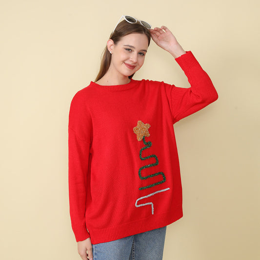 popular autumn and winter  New  new Christmas knitted sweater round neck pullover red loose sweater women