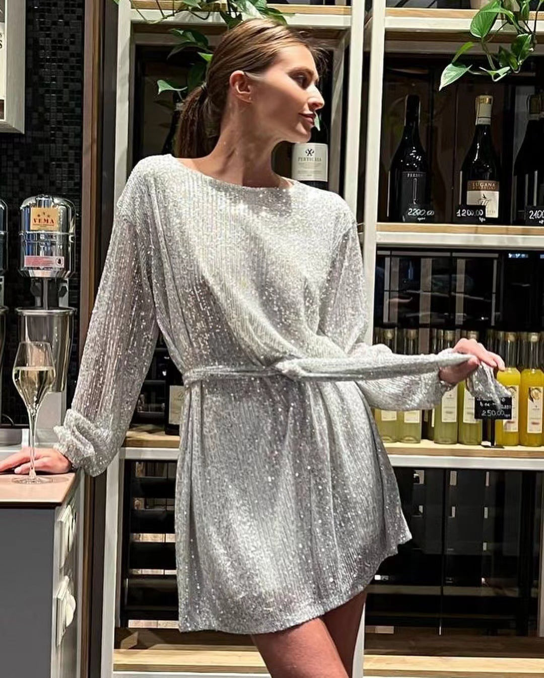 new independent station festival party fashion sequin bead color waist dress small dress dress