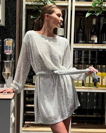 new independent station festival party fashion sequin bead color waist dress small dress dress