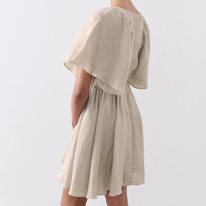 2025 Spring and summer new cotton and linen V-neck flared sleeve dress popular  spring and summer fashion new New wholesale short skirt