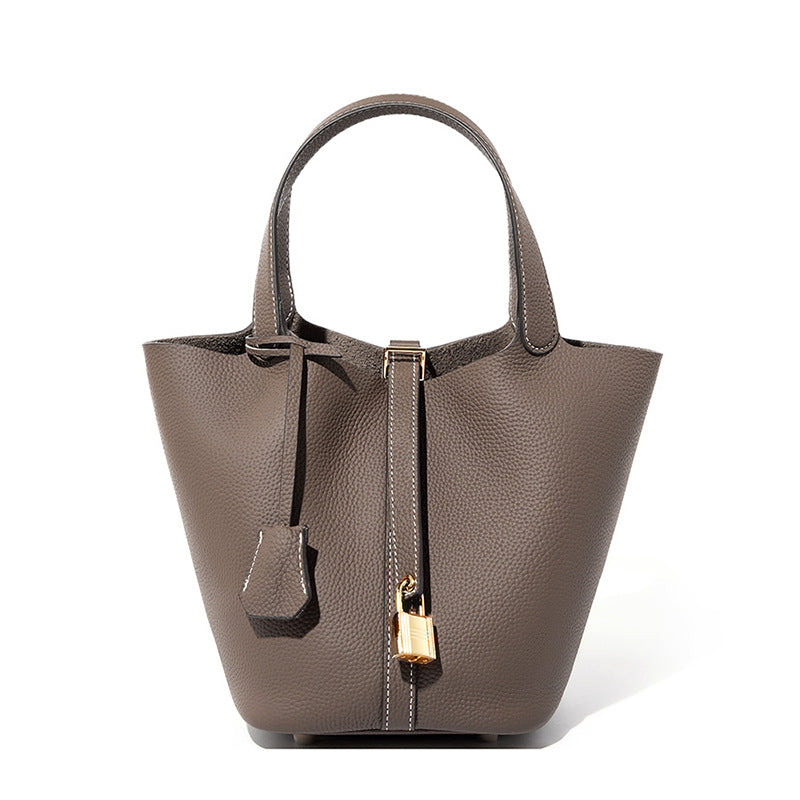 2025 Leather women's bag bucket bag versatile classic vegetable basket first layer cowhide women's bag  new handbag bag