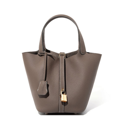 2025 Leather women's bag bucket bag versatile classic vegetable basket first layer cowhide women's bag  new handbag bag