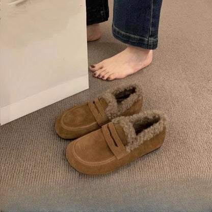 2025  Japanese velvet Birkenstocks women's popular winter new lazy one-pedal beanie shoes pregnant women flat-bottomed warm cotton shoes