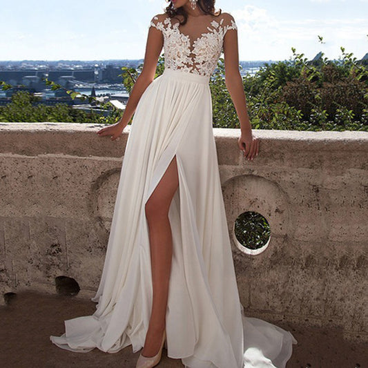 Popular trade New new wedding dress  wish sexy lace split evening dress wholesale
