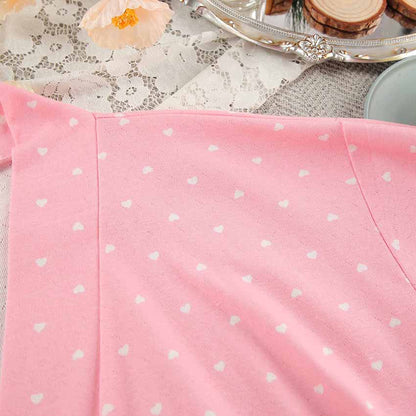 LOVECCR 2025 long-sleeved ruffle edge nightgown winter warm pink love print loungewear hot-selling knitted women's pajamas