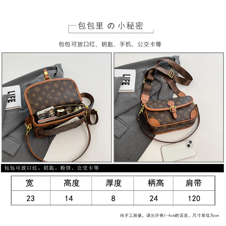 2025 Bag popular new light luxury retro small square bag printed fashion messenger bag large capacity commuter shoulder bag women's bag