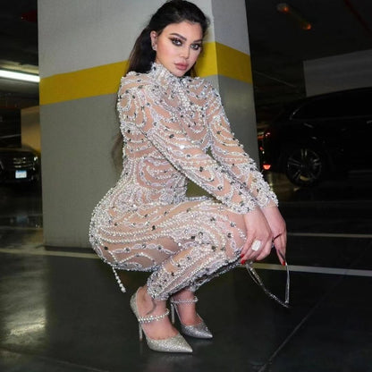 New new  women's clothing  dress slim and thin perspective sequins sexy jumpsuit trousers