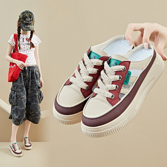 summer half tray white shoes new Korean version ins female students platform heightening breathable board shoes casual HB703