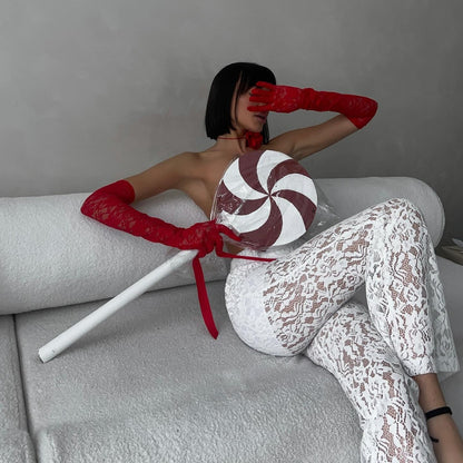 LOVECCR Spring cross-border wholesale Hot 2025 ins style sexy babes high waist splicing gauze straight trousers female hair