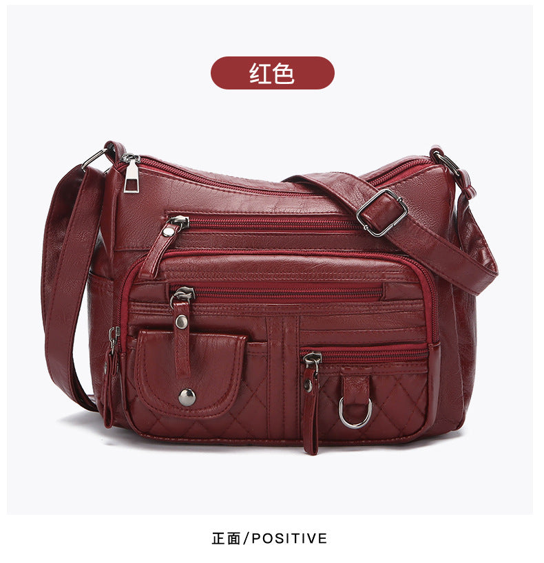 loveccr Simple Elegant Four Seasons Soft Leather Multi-Layer Multi-Pocket Versatile Fashion Multi-Layer Shoulder Messenger Bag Women's Bag