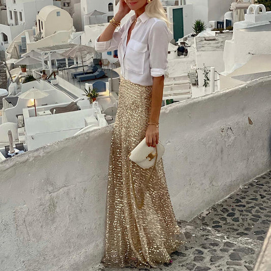 spring and autumn New Popular, ,  independent station direct sales women's sequined long skirt sequined skirt