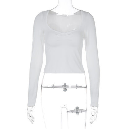 LOVECCR 2025  women's clothing Hot summer new sexy fashion slim and thin navel solid color long-sleeved top T-shirt