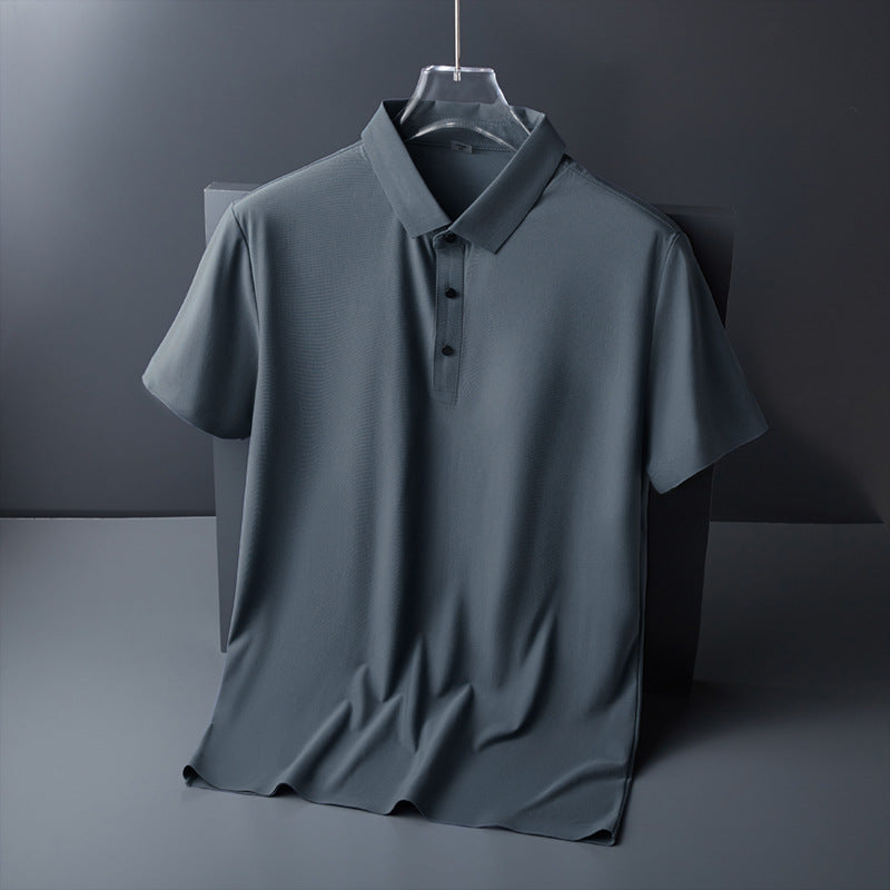 Seamless Ice Silk Short Sleeve T-shirt Polo Shirt Men's Summer New Quick-Drying Slim Fit Middle-Aged High-End Men's Business Casual