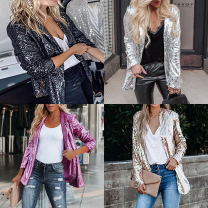 New Popular trade women's clothing 's new fashionable multi-color sequin long-sleeved temperament small blazer