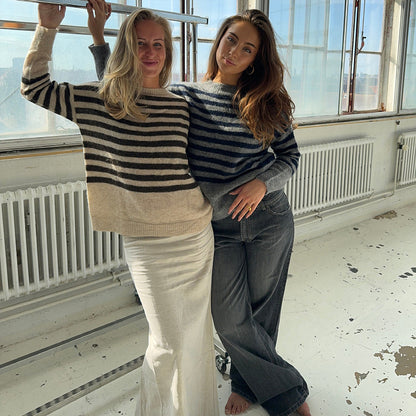 New spring new knitted sweater women's high-end casual loose lazy style women's striped sweater women