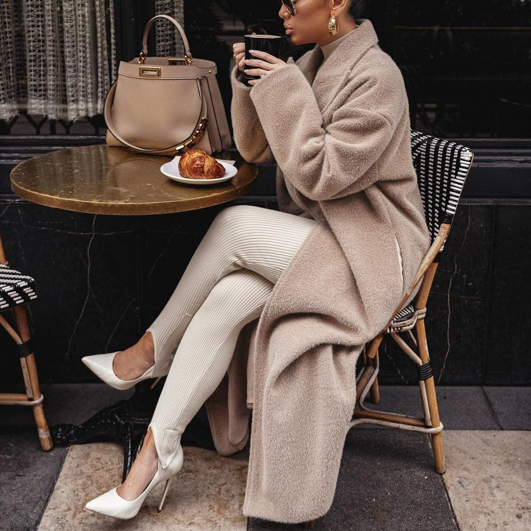 Cross-border Popular, , autumn and winter Popular trade fashionable direct sales warm jacket long sleeve lapel women's plush top women's coat