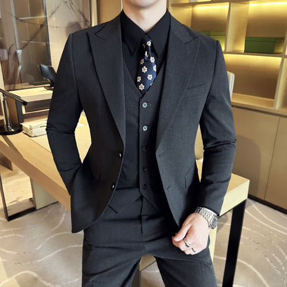 LOVECCR  British Style Double Breasted Suit Men's Suits Business Casual Formal Wear Groom Wedding Suit Suit Three-Piece Set