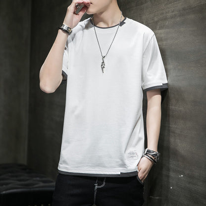T Shirt Men's Fashion Brand Short Sleeved T-shirt Summer round Neck White Pure Cotton Loose Men's Clothing Half Sleeve Bottoming Shirt Top Clothes
