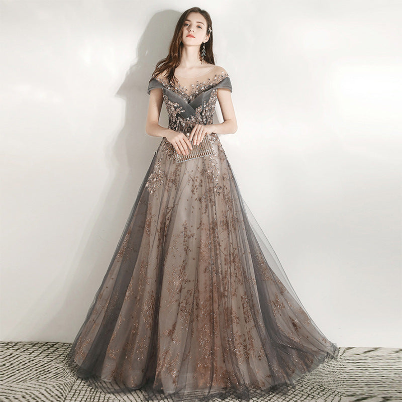 LOVECCR Banquet Evening Dress Dress Women's  New Elegant Company Annual Meeting Birthday Sequined Host Art Exam Trailing Dress