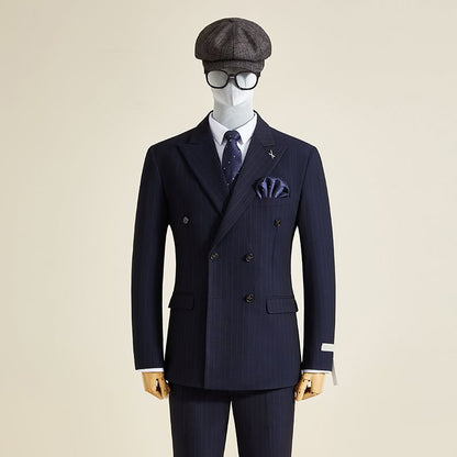 LOVECCR   Mr. DT Striped Double Breasted Suit Suit Men's Light Luxury Formal Wear Retro British Style Suit Groom Wedding Suit