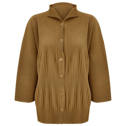 spring new thickened single-breasted shirt women's solid color pleated loose casual style with long-sleeved top