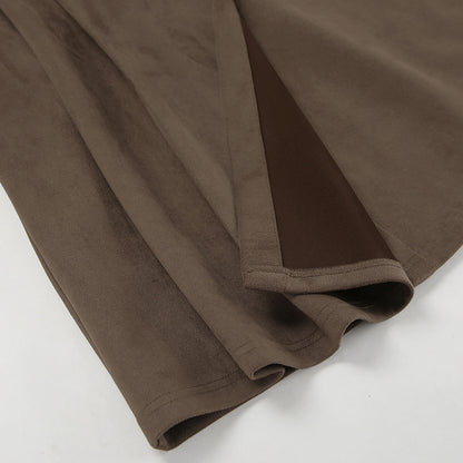 2025 Maillard style suede new long-sleeved lace-up dress popular  autumn fashion matte velvet short skirt women