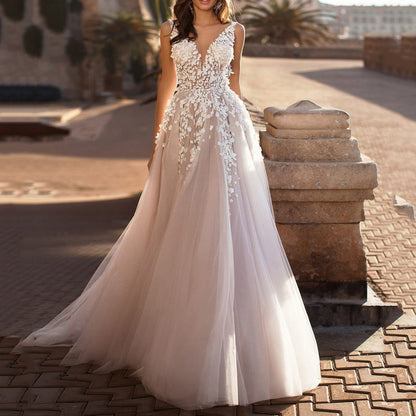 New summer new  women's clothing sexy lace dress sleeveless deep V-neck wedding embroidery, long dress