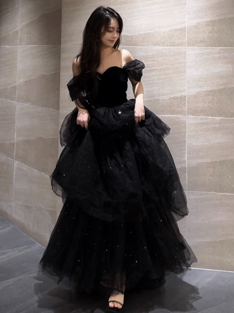 LOVERCCR  Black Evening Dress Light Luxury Minority  Style Pettiskirt Host Female Spring Art Exam Graduation Adult Ceremony Senior Sense