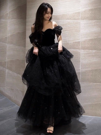 LOVERCCR  Black Evening Dress Light Luxury Minority  Style Pettiskirt Host Female Spring Art Exam Graduation Adult Ceremony Senior Sense