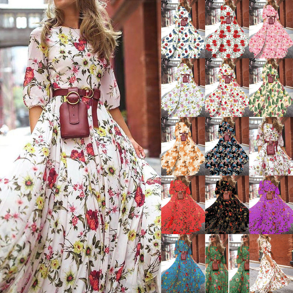 2025 spring and autumn  new New  dress printed pendulum temperament chiffon floral slim dress