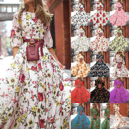 2025 spring and autumn  new New  dress printed pendulum temperament chiffon floral slim dress