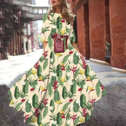 2025 spring and autumn  new New  dress printed pendulum temperament chiffon floral slim dress