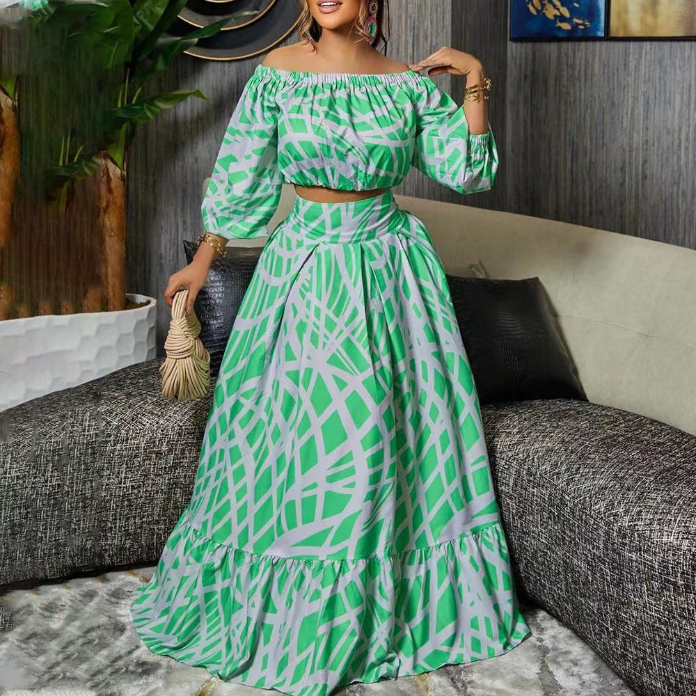 Cross-border 2025 spring  large-size women's clothing temperament elegant printing New skirt fashion suit