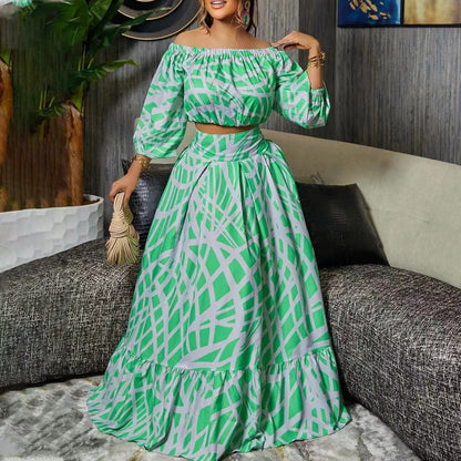 Cross-border 2025 spring  large-size women's clothing temperament elegant printing New skirt fashion suit