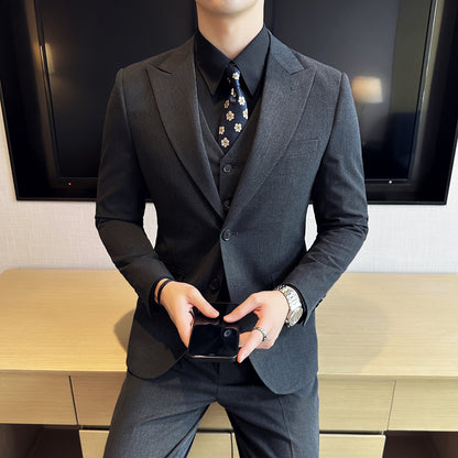 LOVECCR  British Style Double Breasted Suit Men's Suits Business Casual Formal Wear Groom Wedding Suit Suit Three-Piece Set