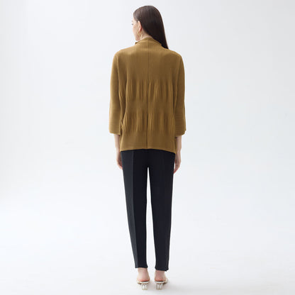 spring new thickened single-breasted shirt women's solid color pleated loose casual style with long-sleeved top