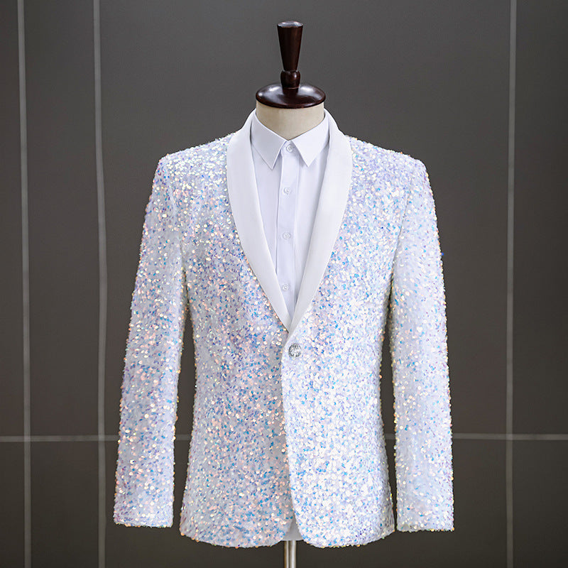 LOVECCR   Foreign Trade Men's Dress Three-Dimensional Sequined Bar Nightclub Stage Performance Suit Suit Host Singer Suit Jacket