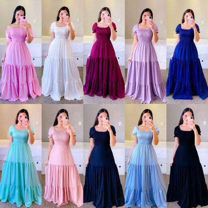 New new spring and summer  women's clothing dress one-word shoulder floral off-the-shoulder long color fairy skirt