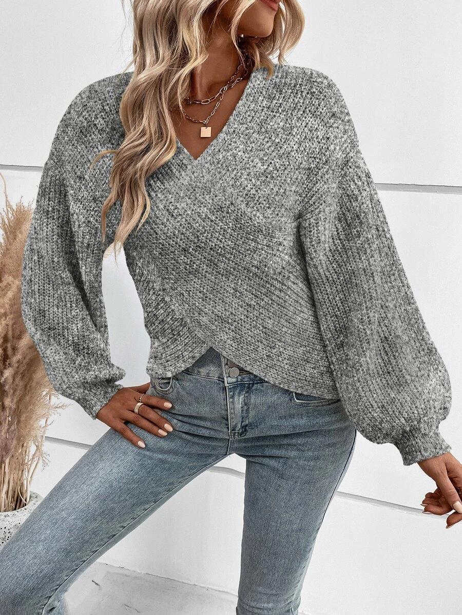 New autumn and winter fashion new sweater women's clothing  temperament cross v-neck loose pullover sweater women