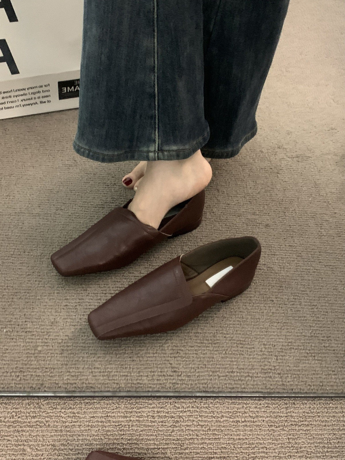 2025  Retro Muller square head niche single shoes women's shoes spring and autumn with skirt  with skirt suede low heel loafers