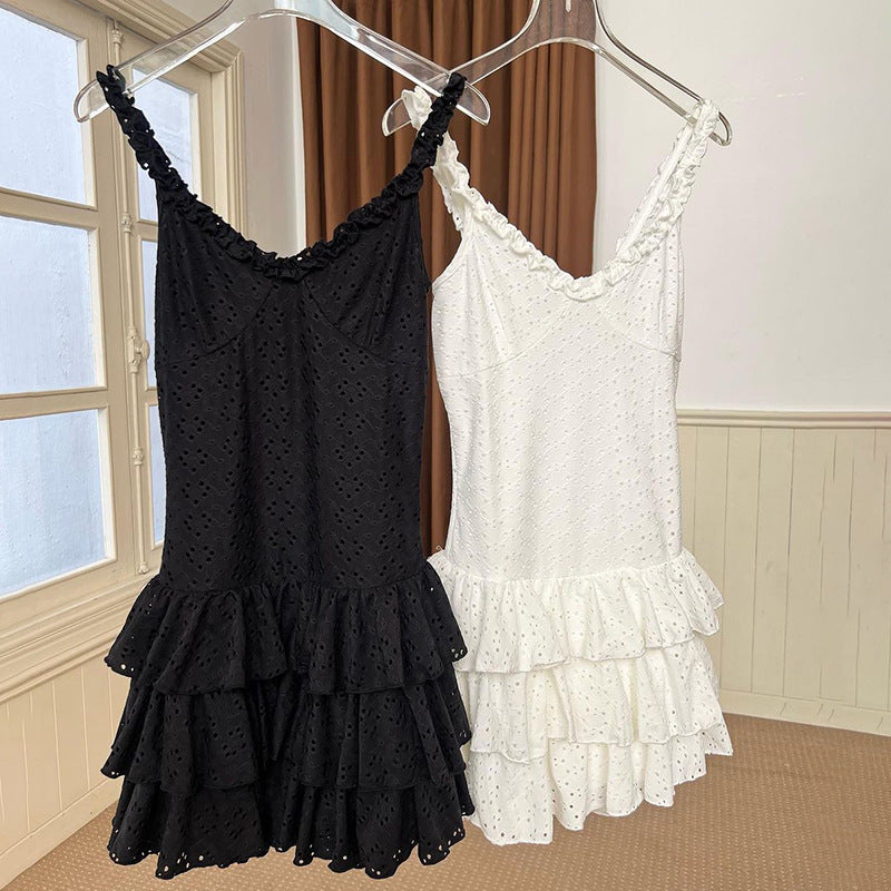 LOVECCR 2025 AC083 Casual and sexy perspective backless lace suspender dress, girlish suspender short skirt pure small black dress summer