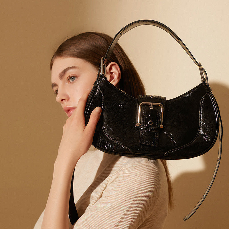 Strictly selected first-layer cowhide bag niche texture women's summer popular new retro underarm bag niche shoulder messenger bag