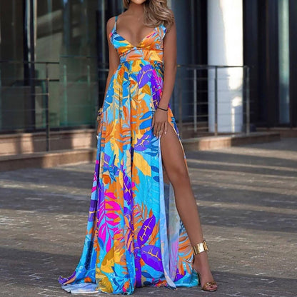 New summer new leaf four-sided elastic dress bohemian suspender off-the-shoulder tube top mopping floor dress