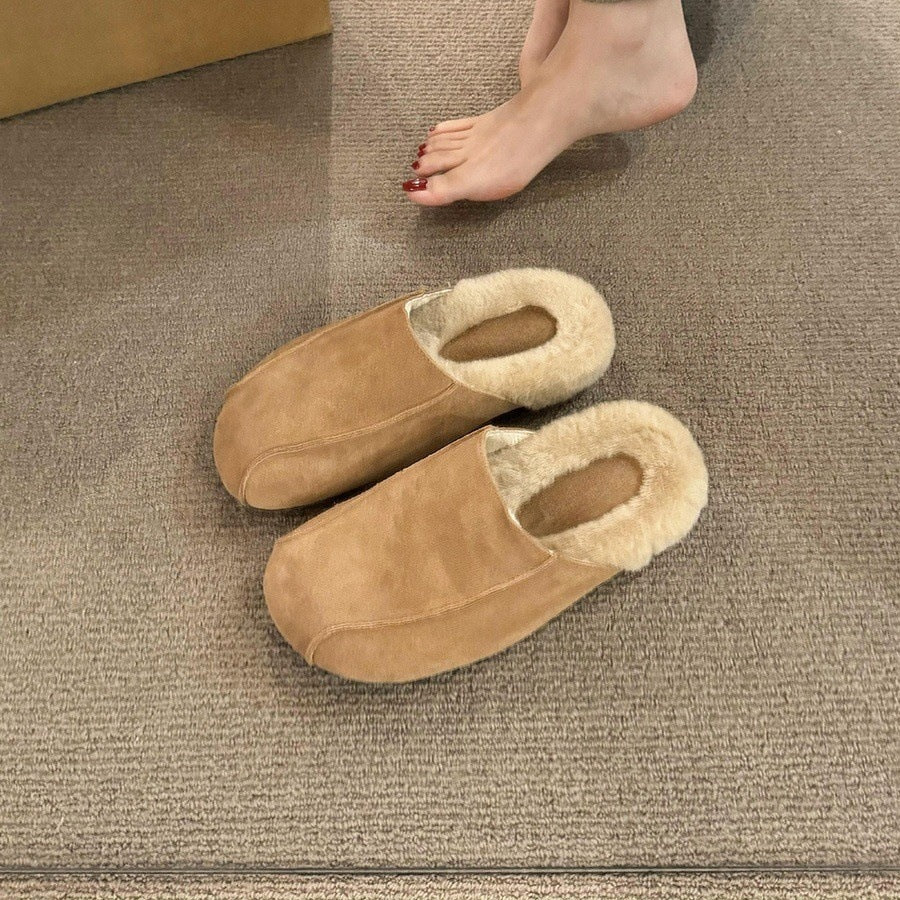 2025  Thick-soled Birkenstocks, women's autumn and winter velvet cotton shoes, Mori retro Muller shoes, one pedal, bag head drag