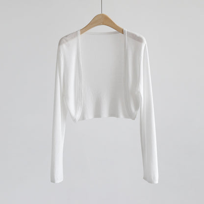 2025 summer ice silk cardigan long-sleeved buckle-free shawl ultra-thin knitted sunscreen shirt slim-fitting outer women's air-conditioning shirt collar
