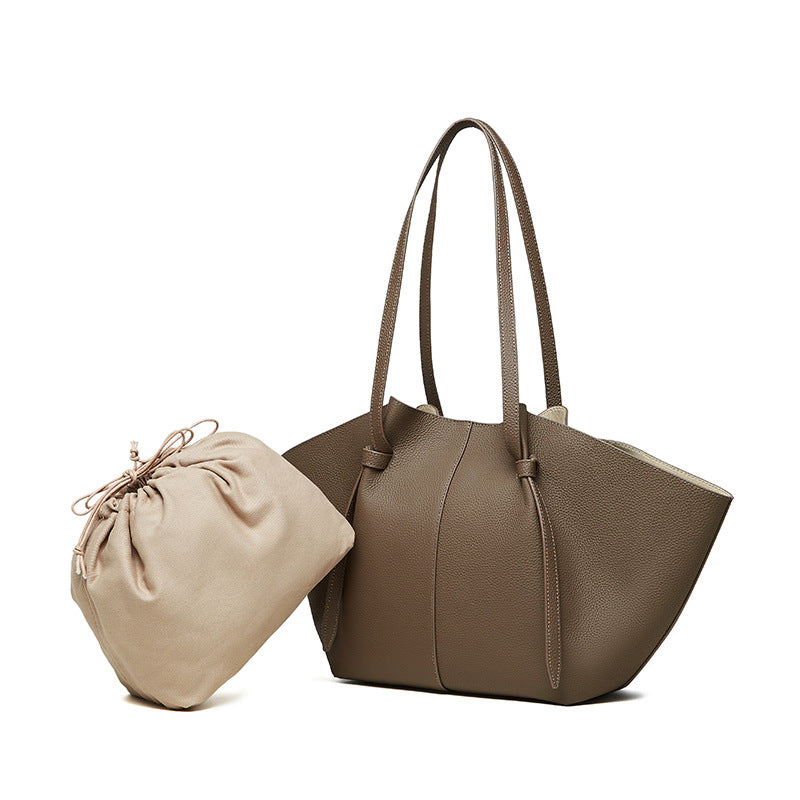 2025 First layer cowhide big bag  new spring and summer commuting versatile tote bag large capacity portable wing bag