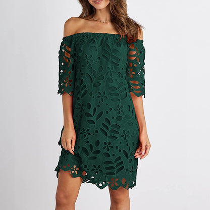 2025 New spring and summer new 2025 lace lace medium sleeve commuter dress tube top fashion short skirt