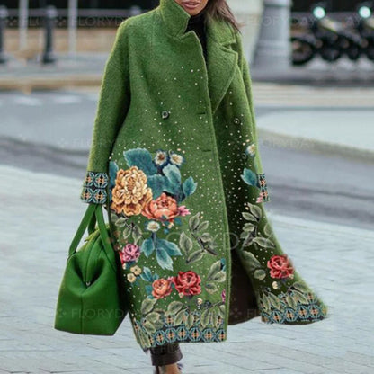 2025 New new Popularan, 2025n autumn Popular trade women's clothing  long-sleeved lapel jacket printed woolen large-size trench coat