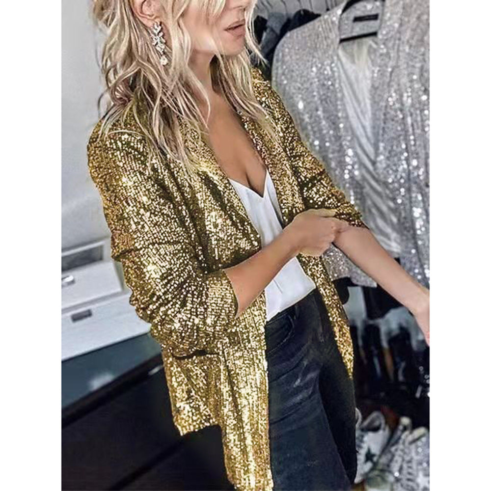 New Popular trade women's clothing 's new fashionable multi-color sequin long-sleeved temperament small blazer